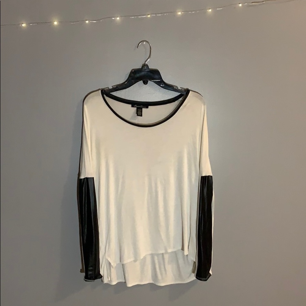 Soft Slouchy White Top with Leather Accents